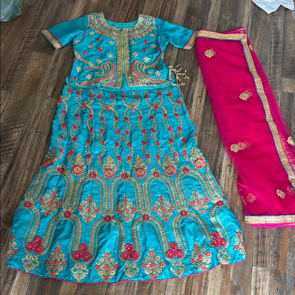 Elegant Teal and Pink Lehenga